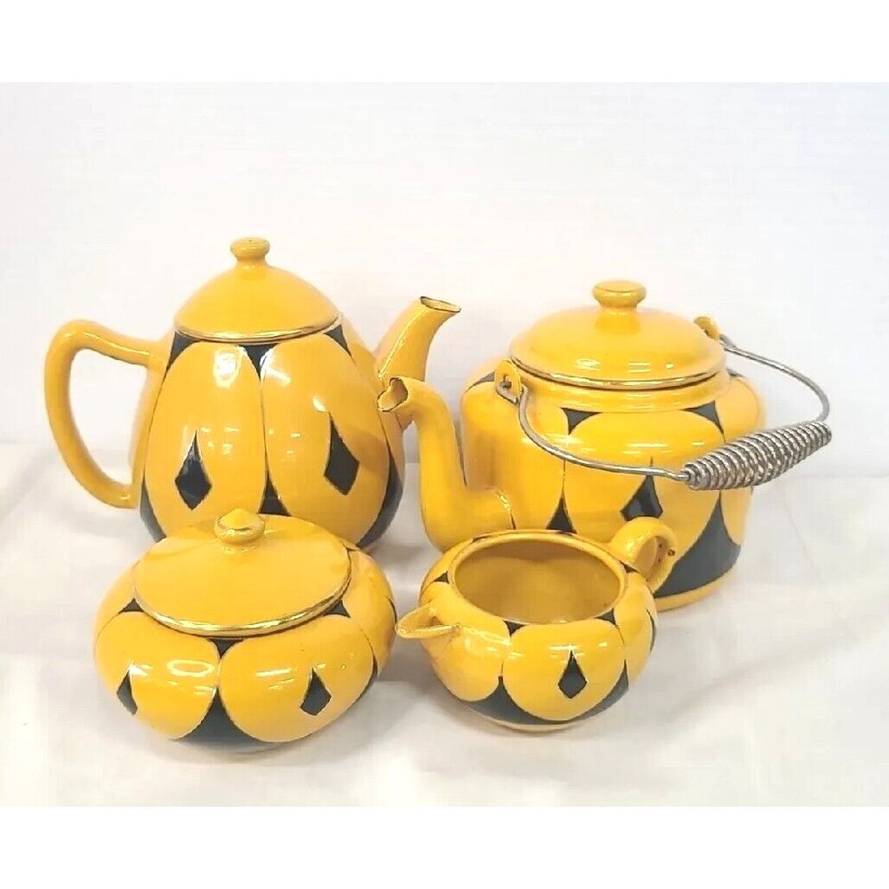 Antique European Enamel Elephant Ear Pattern Tea/Coffee Set Germany
